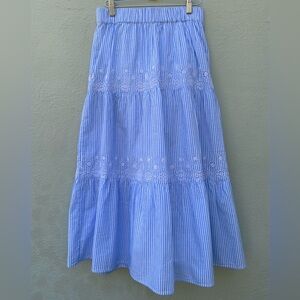 Loft Blue Striped Women's cotton peasant three tiered Skirt